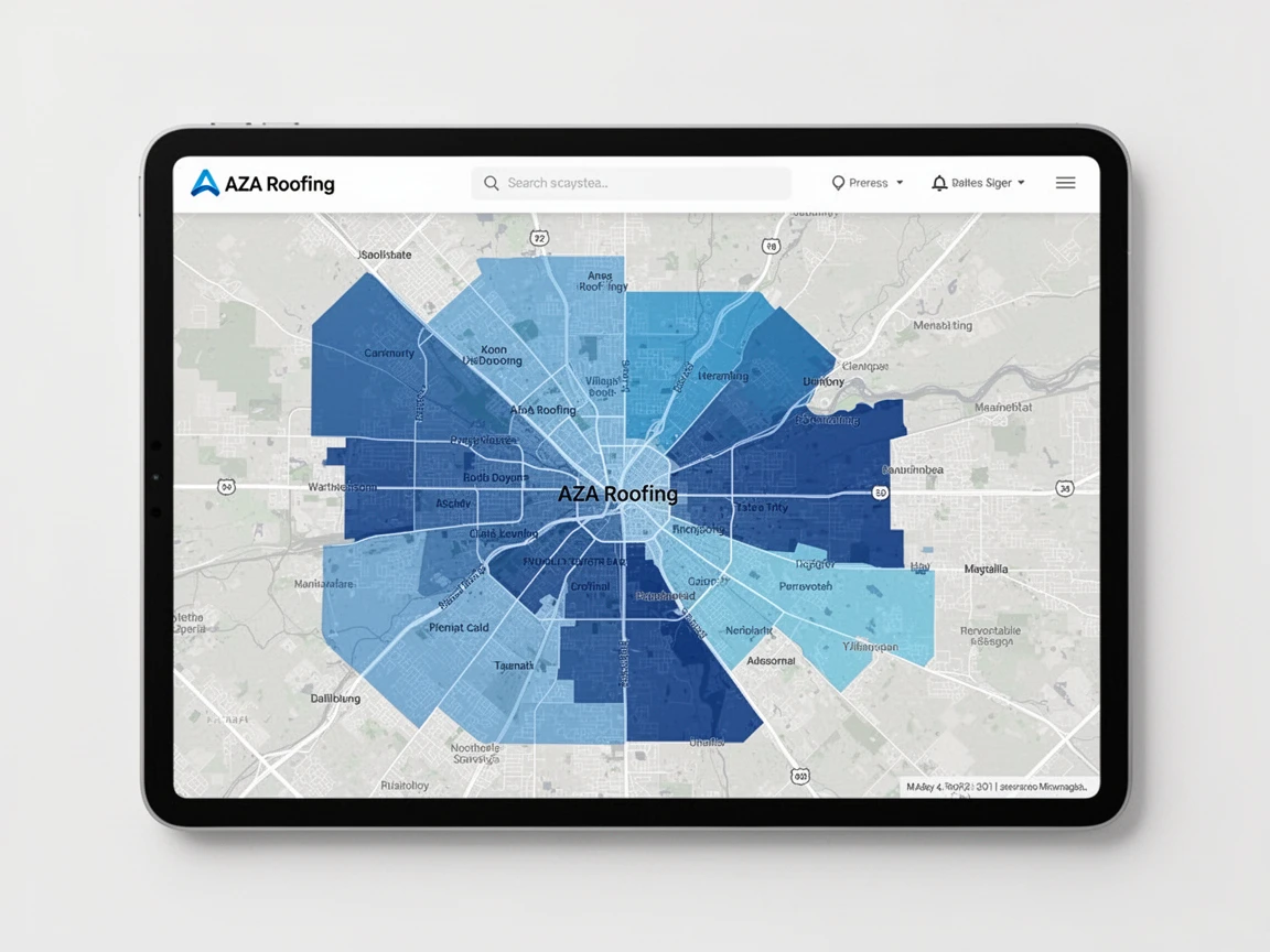 Map showing AZA Roofing service areas